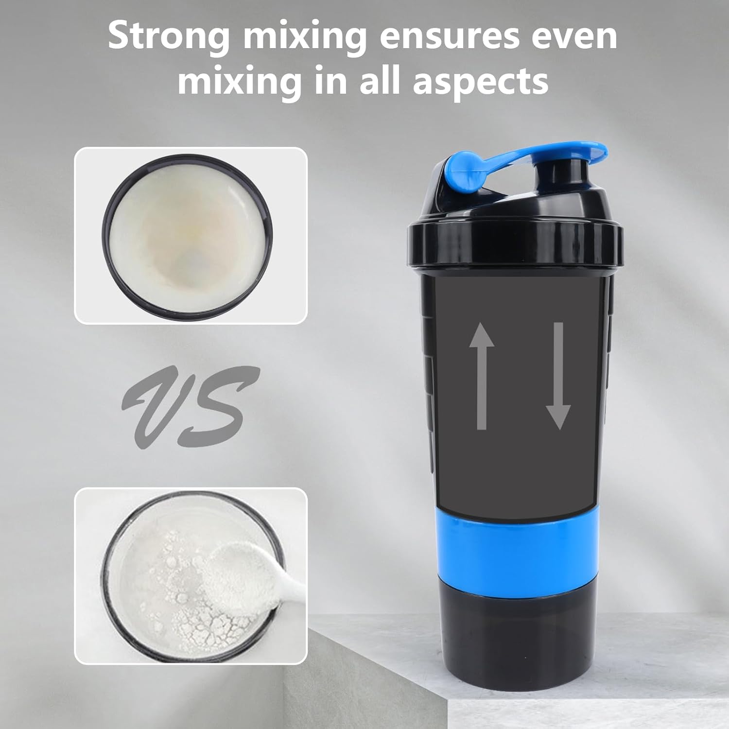 XTK 16OZ Bottle, Shaker Water Bottle with Protein Powder Storage, Mix Ball, Leak Proof for Fitness and Sports Activities, BPA Free