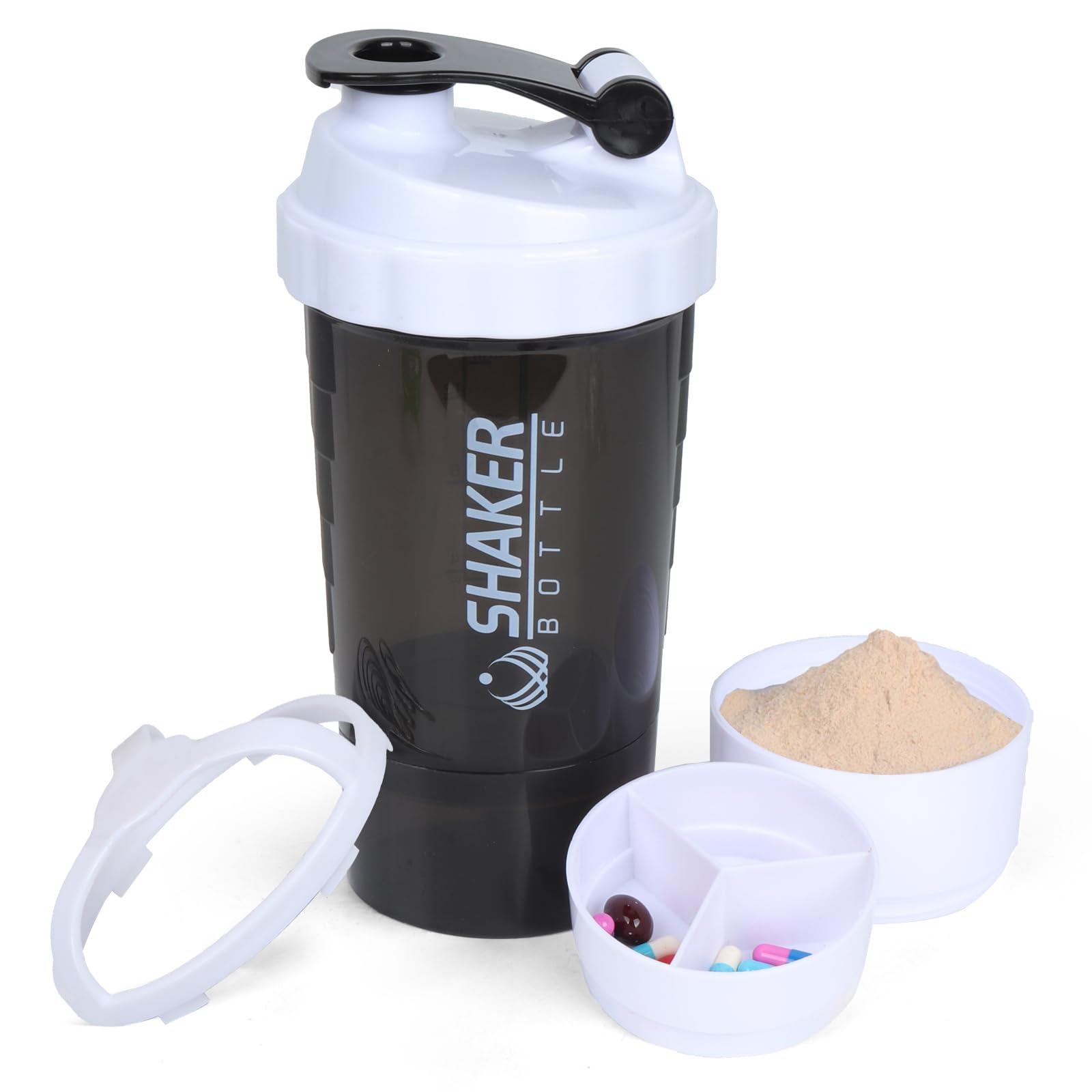 XTK 16OZ Bottle, Shaker Water Bottle with Protein Powder Storage, Mix Ball, Leak Proof for Fitness and Sports Activities, BPA Free