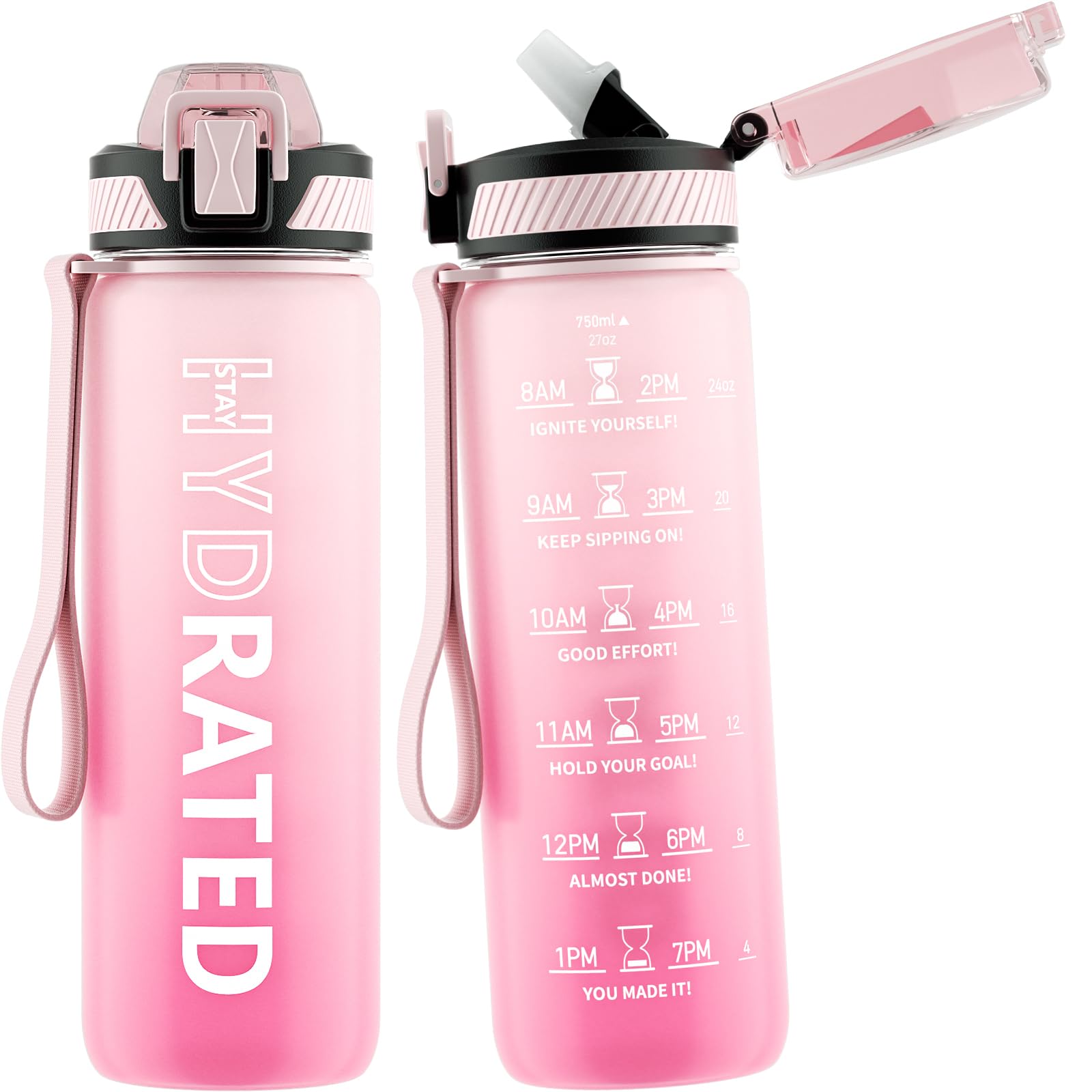 QLUR Water Bottle with Straw, 32oz Motivational Water Bottles with Time Marker to Drink, Tritan BPA Free, 1L Sports Water Bottle with Carry Strap LeakProof for Women Gym Fitness Outdoor (1 Pack)