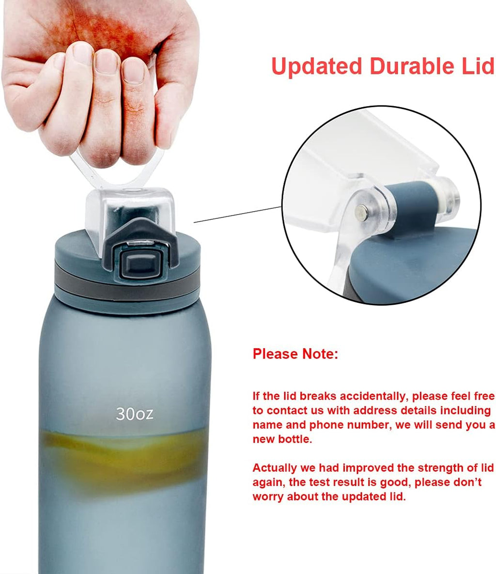 30oz Sport Water Bottle with Time Markers, Large Durable Gym Plastic Bottle for Fitness, Outdoor Enthusiasts, Leakproof (Pack of 1)