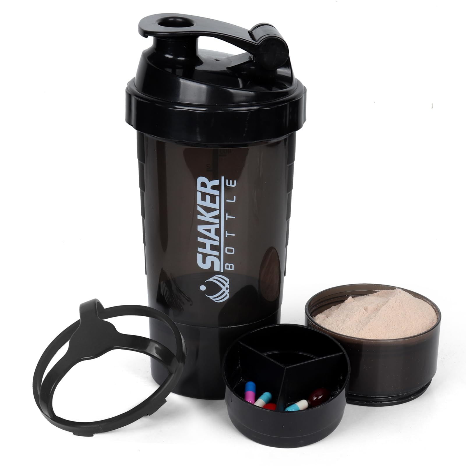 XTK Shaker Bottle Protein Shaker Bottles with Storage and Mix Ball, 16OZ Sports Water Bottle with Pill Organizer,Leak Proof Portable Shaker Bottles for Protein Mixes and Pre Work Out,BPA Free(purple)