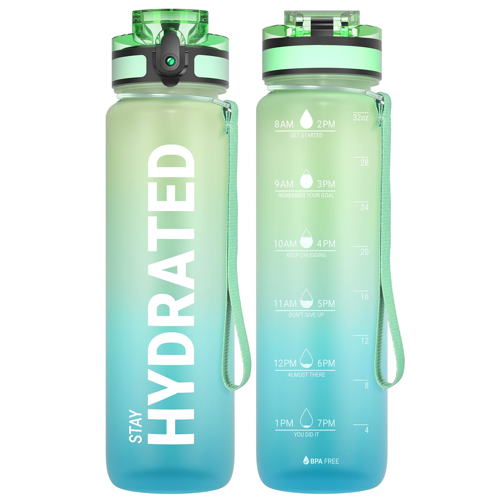 Sahara Sailor Water Bottle 32oz, Durable and Leakproof Water Bottles Motivational with Time Marker, Tritan, BPA Free, Wide Mouth with Easy Clean Brush for Gym, Travel, Home, School, Office (1 Bottle)