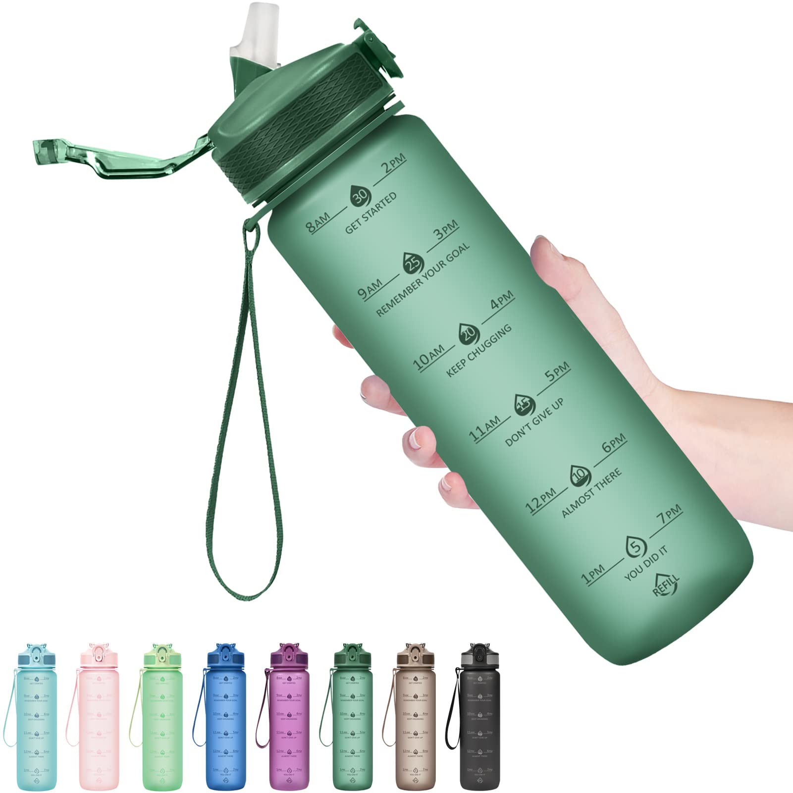 Hyeta 32oz Water Bottles with Straw - Stay Motivated and Hydrated with Convenient Times to Drink Markings, Durable, Leak-proof
