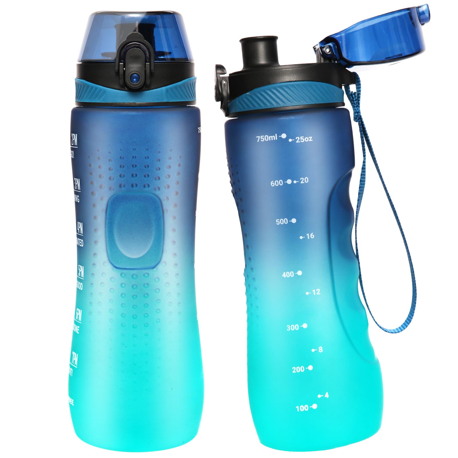 Water Bottle,25 oz Motivational Water Bottle with Time Marker,Sports Water Bottle with Carrying Strap,Leakproof & BPA Free,Reusable,for Teenager, Adult,Outdoors, Cycling, School & Office