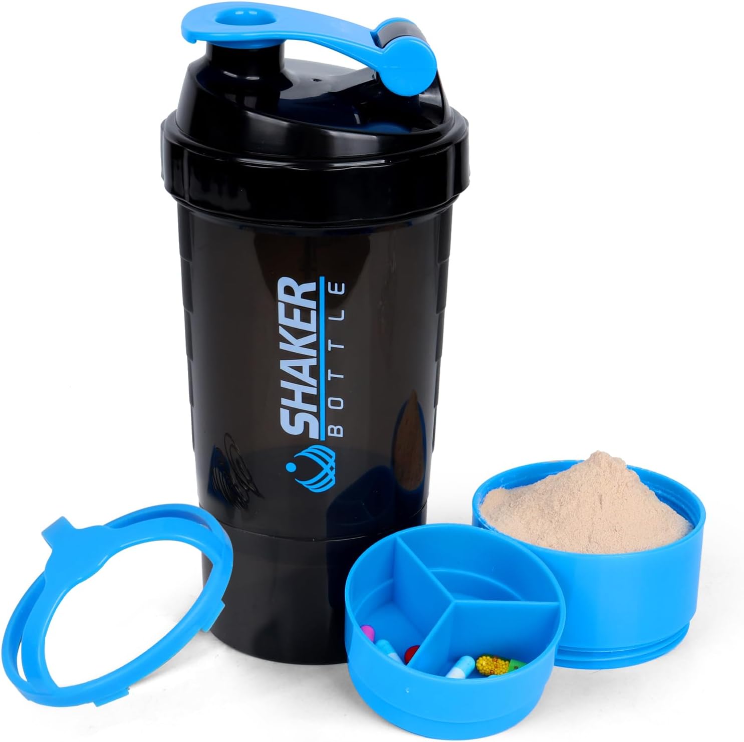 XTK 16OZ Bottle, Shaker Water Bottle with Protein Powder Storage, Mix Ball, Leak Proof for Fitness and Sports Activities, BPA Free