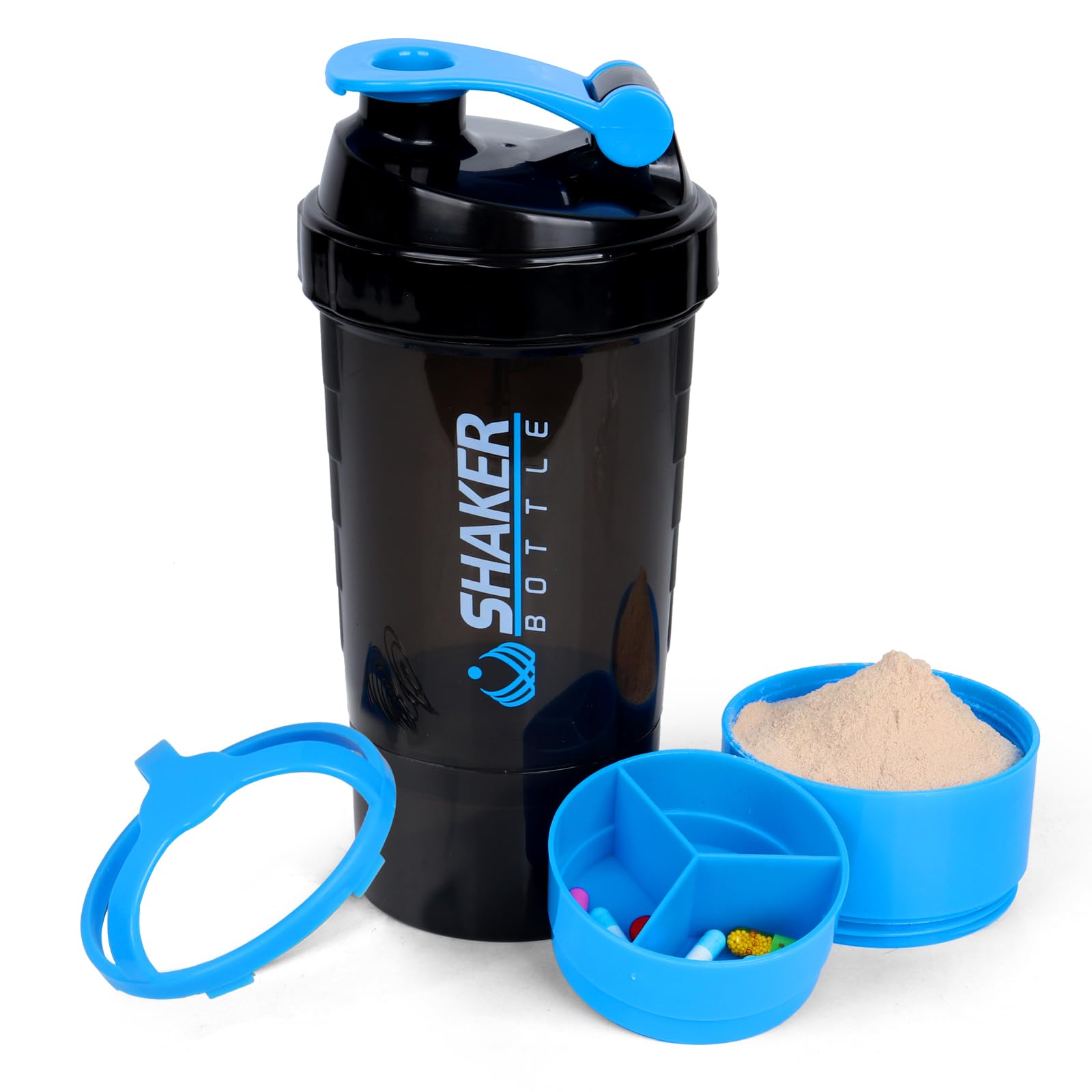 XTK 16OZ Bottle, Shaker Water Bottle with Protein Powder Storage, Mix Ball, Leak Proof for Fitness and Sports Activities, BPA Free