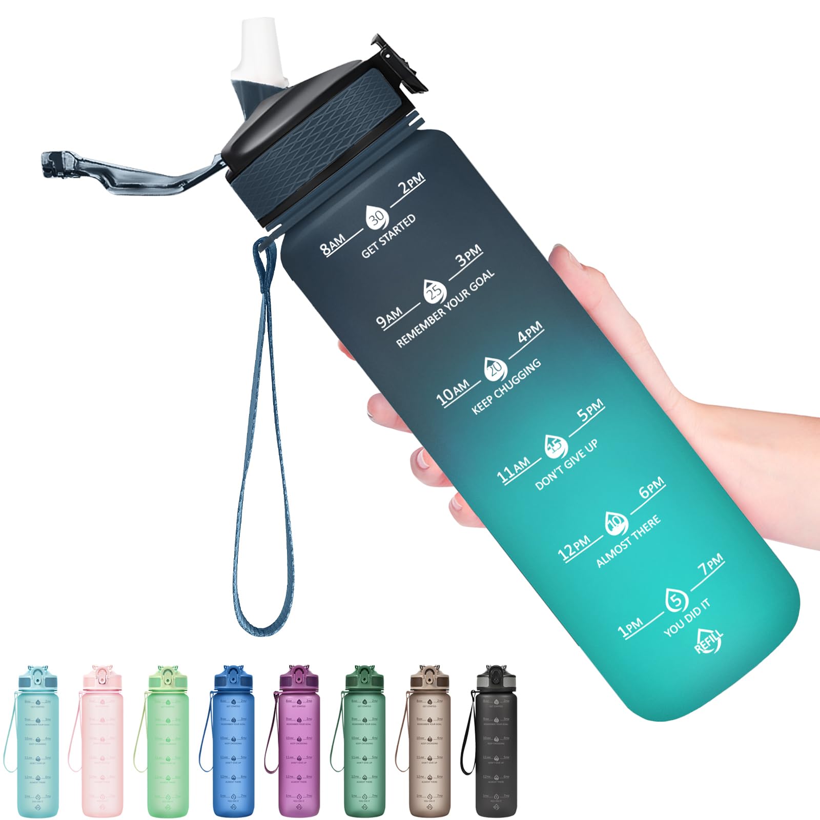Hyeta 32oz Water Bottles with Straw - Stay Motivated and Hydrated with Convenient Times to Drink Markings, Durable, Leak-proof