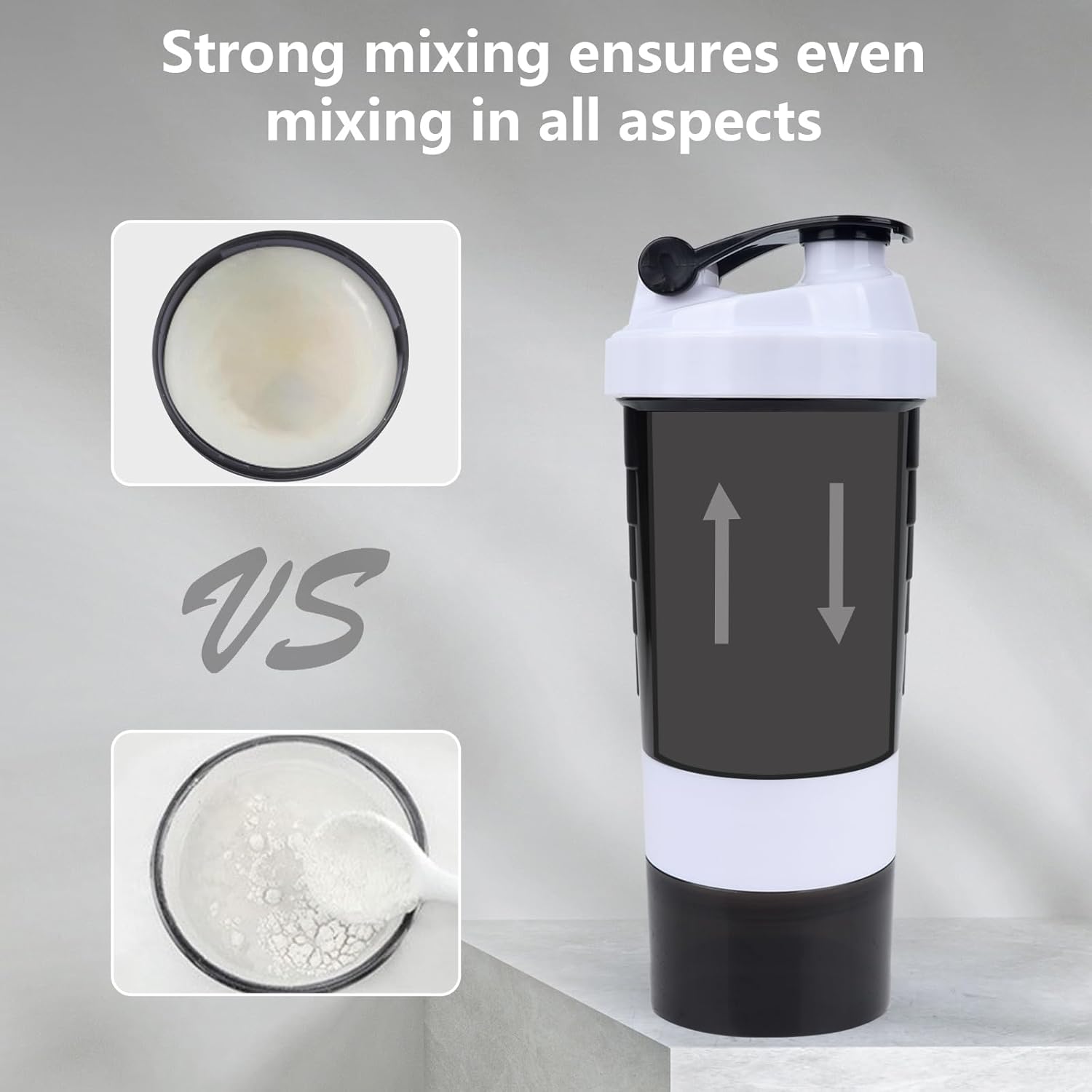 XTK Shaker Bottle Protein Shaker Bottles with Storage and Mix Ball, 16OZ Sports Water Bottle with Pill Organizer,Leak Proof Portable Shaker Cup for Protein Mixes and Pre Work Out,BPA Free(white)