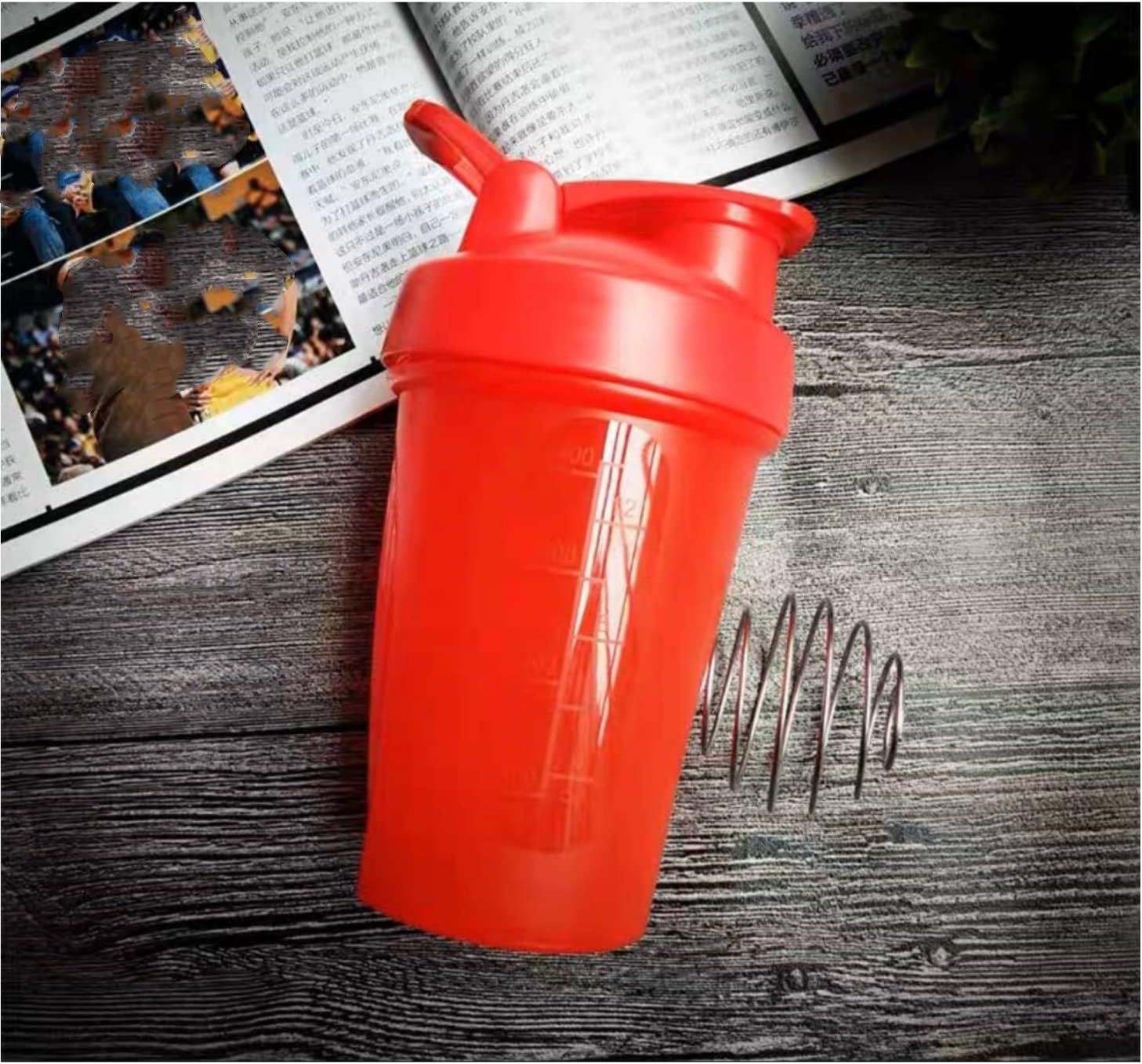 BKDRL Shaker Bottle for Protein Powder w. Classic Loop Top & BPA free,Secure Screw-On Lid, Stay Open Flip Cap,BPA Free-16oz (Whole Red-16Oz-400ML)