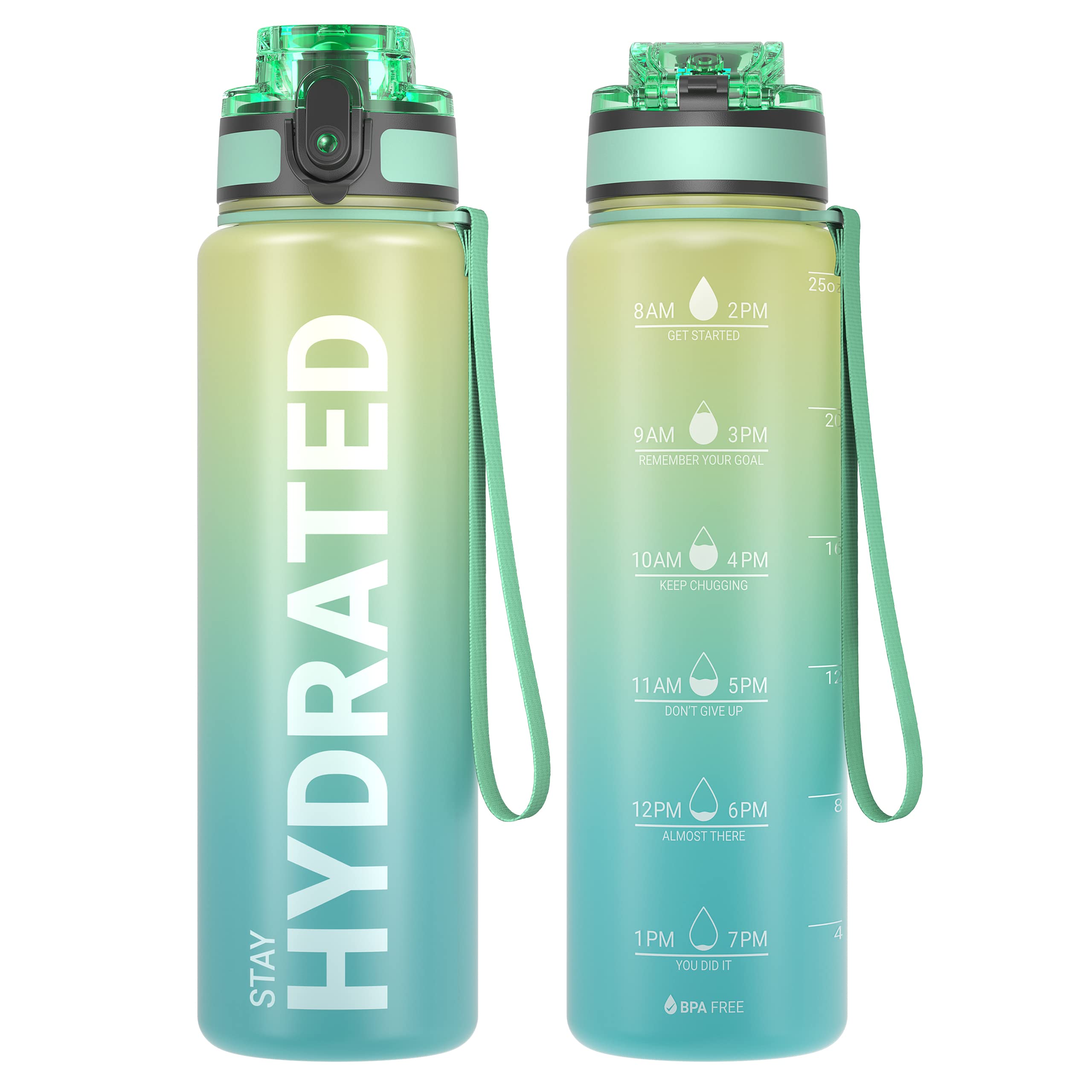 Sahara Sailor Water Bottle 32oz, Durable and Leakproof Water Bottles Motivational with Time Marker, Tritan, BPA Free, Wide Mouth with Easy Clean Brush for Gym, Travel, Home, School, Office (1 Bottle)