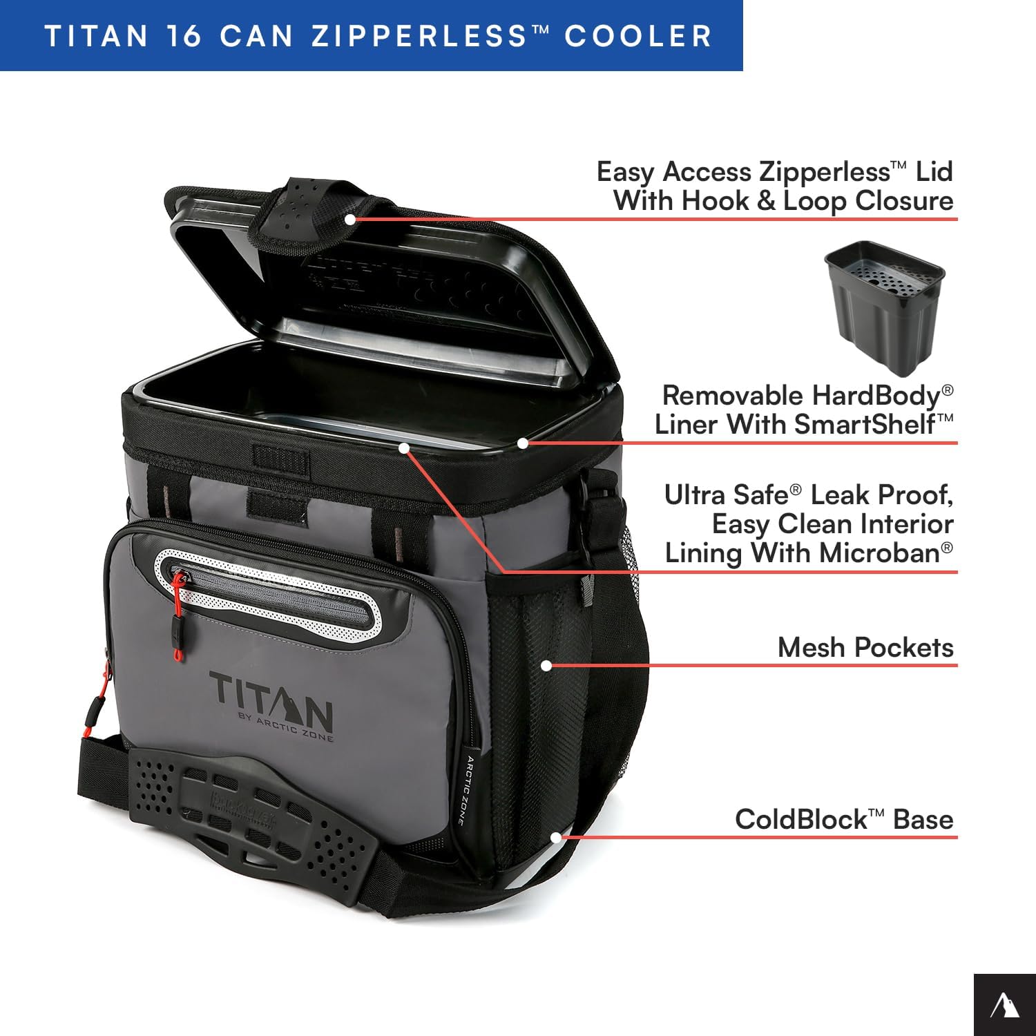 Titan by Arctic Zone Deep Freeze Cooler - Zipperless Hardbody Cooler - Deep Freeze Insulation, HardBody Liner, and SmartShelf