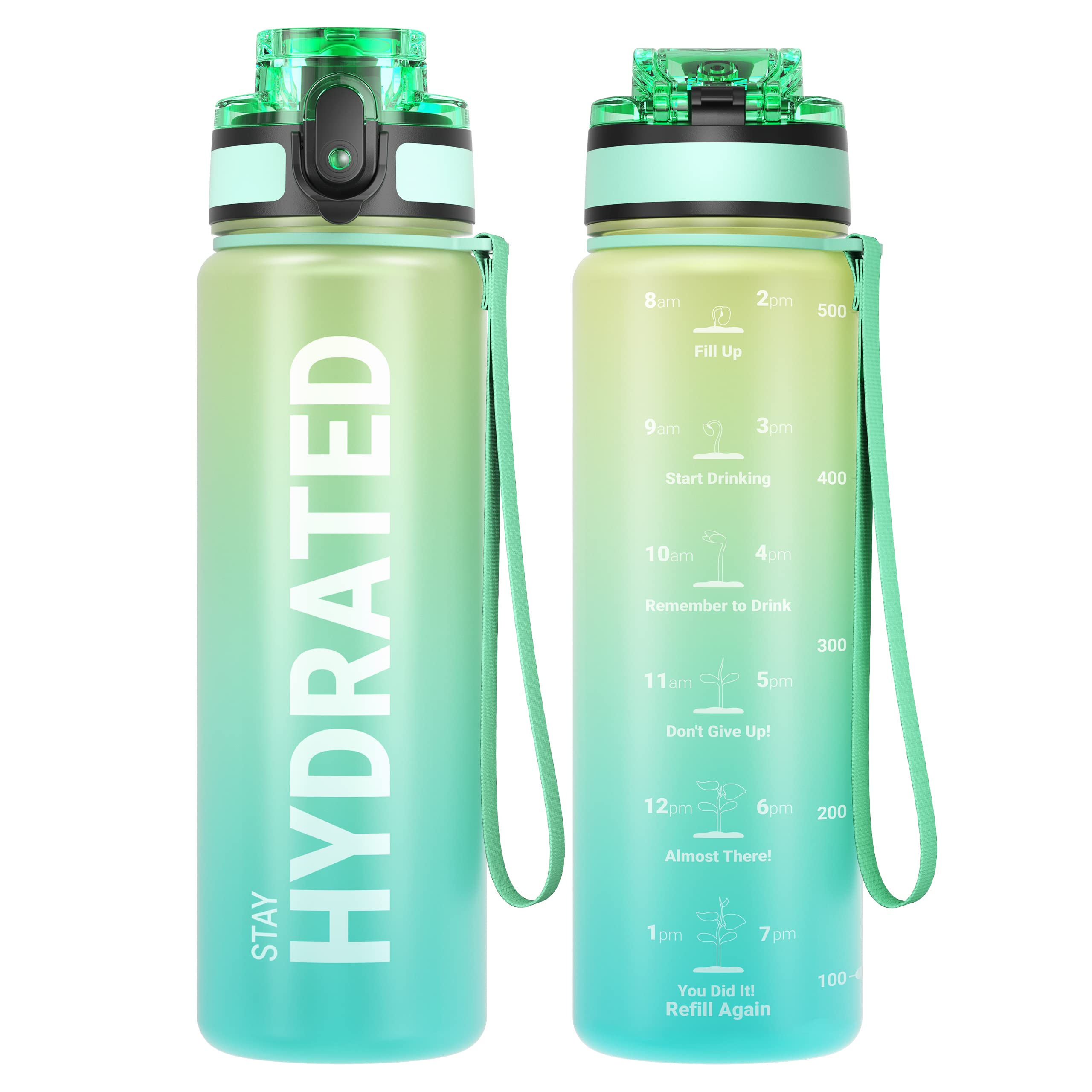 Sahara Sailor Water Bottle 32oz, Durable and Leakproof Water Bottles Motivational with Time Marker, Tritan, BPA Free, Wide Mouth with Easy Clean Brush for Gym, Travel, Home, School, Office (1 Bottle)