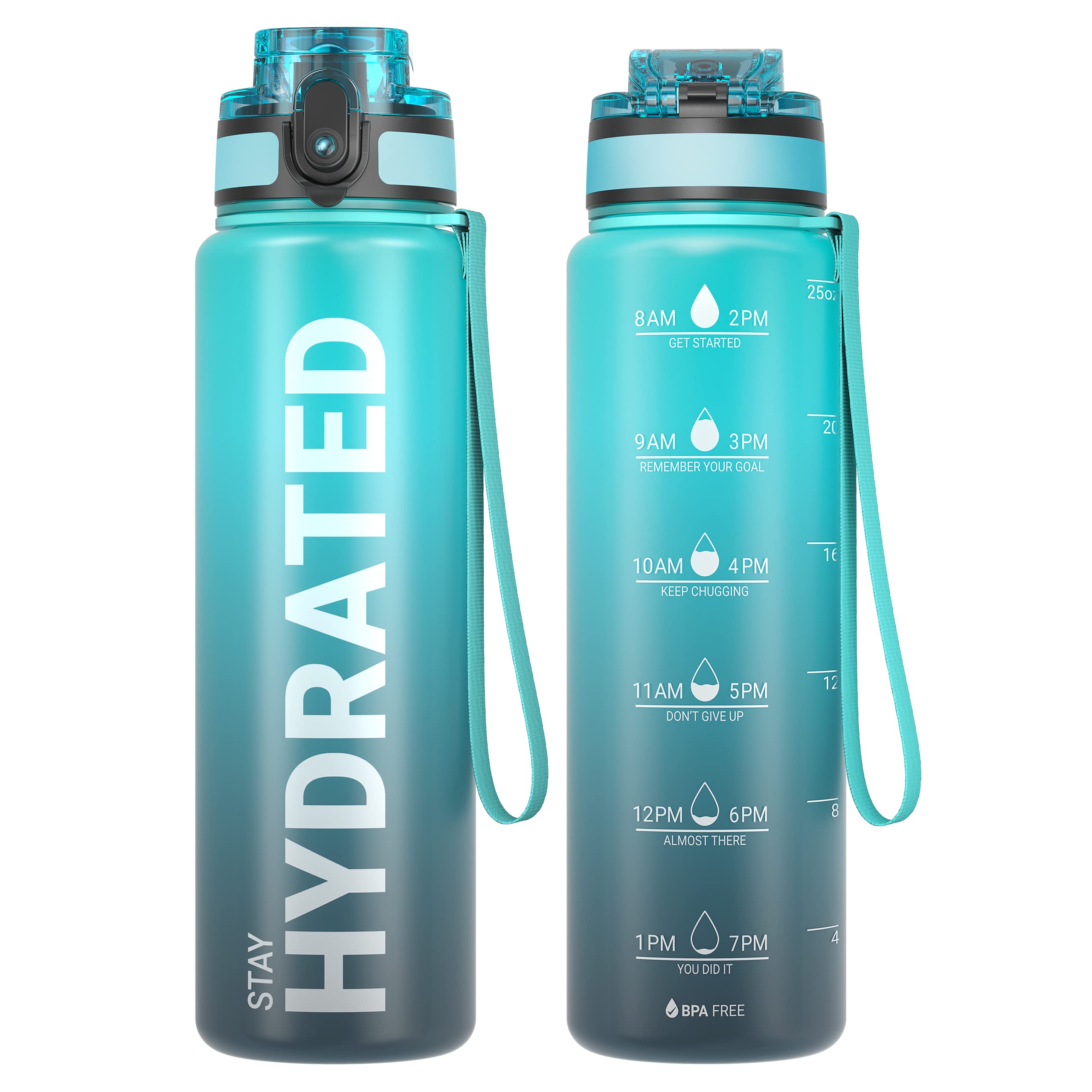 Sahara Sailor Water Bottle 32oz, Durable and Leakproof Water Bottles Motivational with Time Marker, Tritan, BPA Free, Wide Mouth with Easy Clean Brush for Gym, Travel, Home, School, Office (1 Bottle)