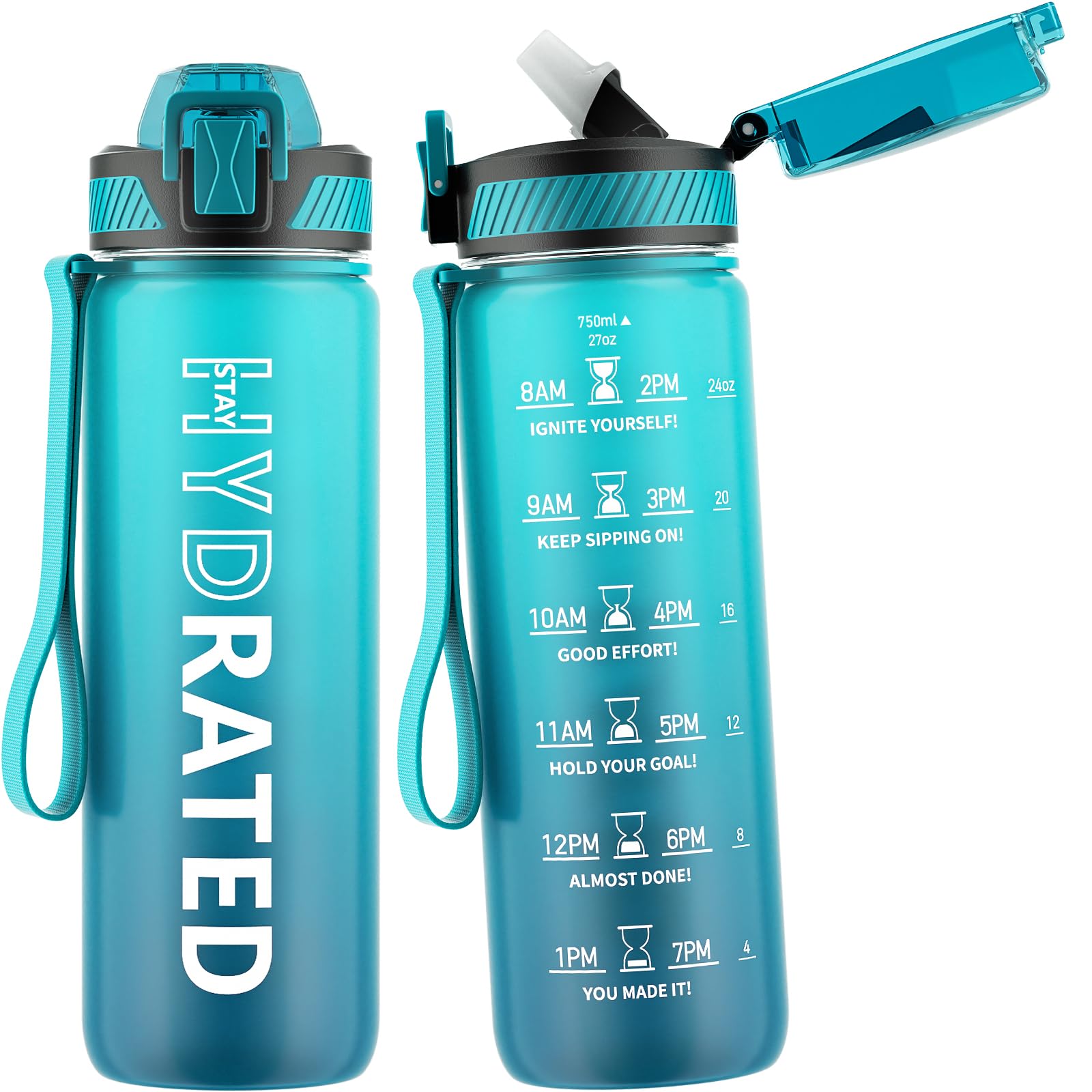 QLUR Water Bottle with Straw, 32oz Motivational Water Bottles with Time Marker to Drink, Tritan BPA Free, 1L Sports Water Bottle with Carry Strap LeakProof for Women Gym Fitness Outdoor (1 Pack)