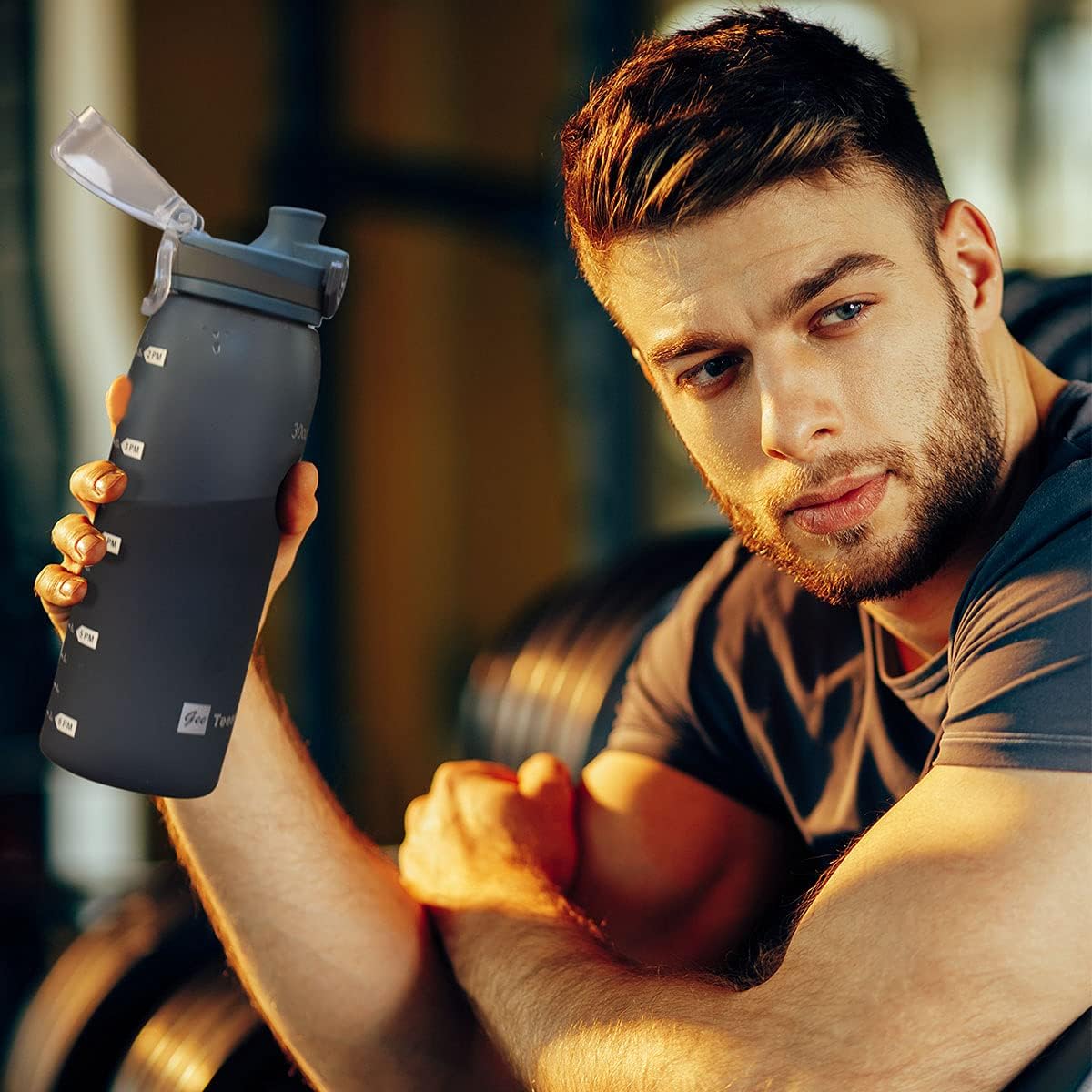 30oz Sport Water Bottle with Time Markers, Large Durable Gym Plastic Bottle for Fitness, Outdoor Enthusiasts, Leakproof (Pack of 1)