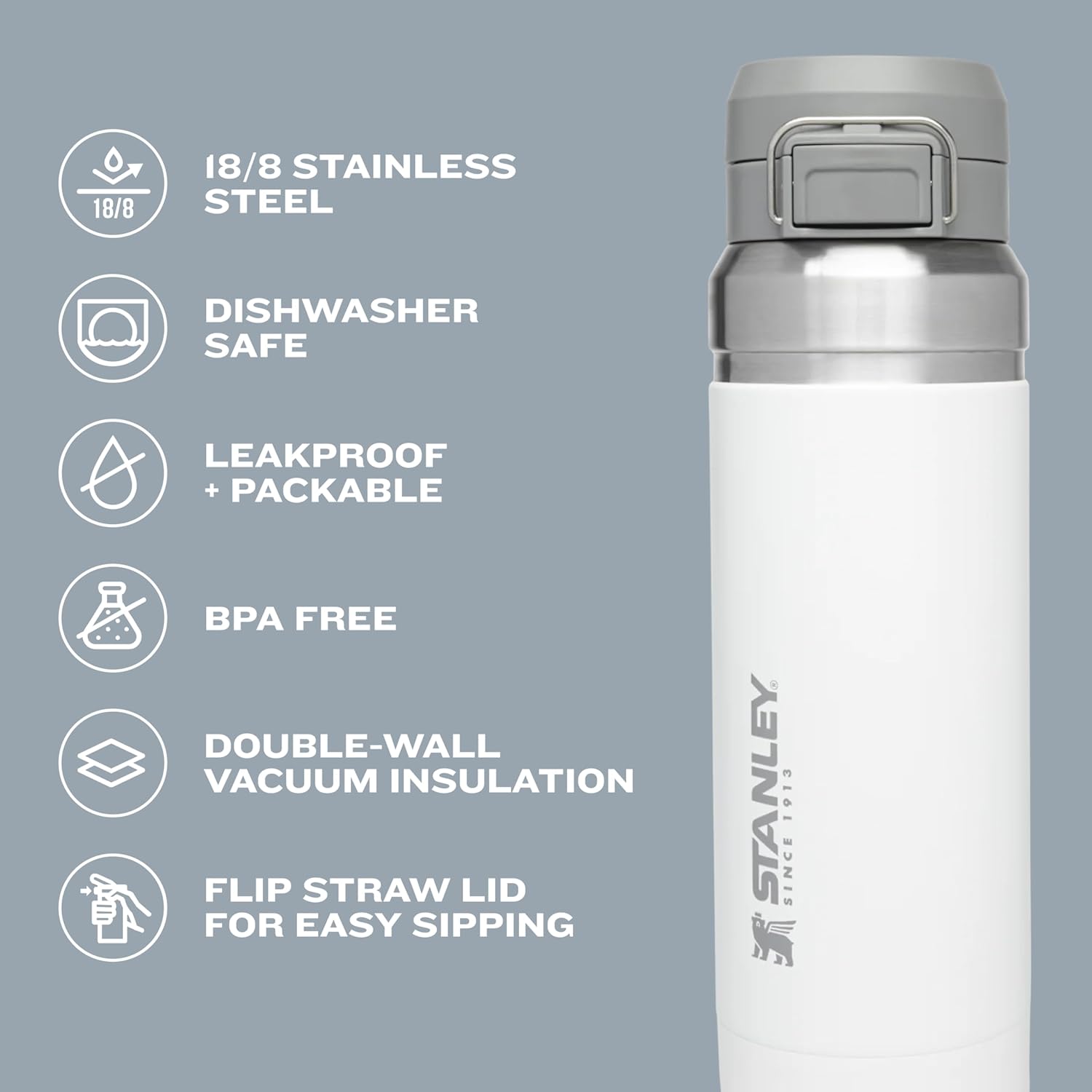 STANLEY Quick Flip GO Water Bottle 24 oz | Push Button Lid | Leakproof and Packable for Travel and Sports | Insulated Stainless Steel | BPA-Free | Lilac 2.0