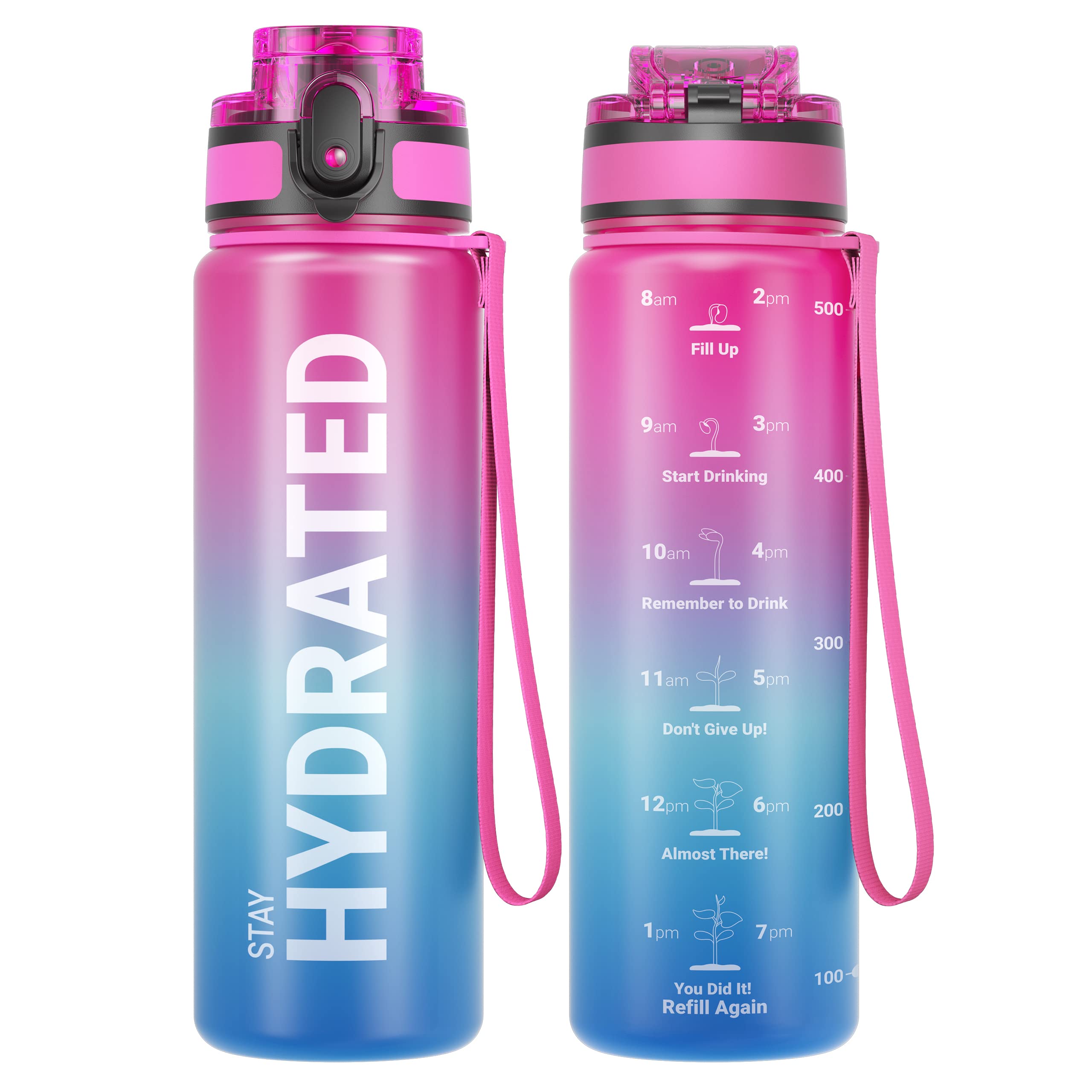 Sahara Sailor Water Bottle 32oz, Durable and Leakproof Water Bottles Motivational with Time Marker, Tritan, BPA Free, Wide Mouth with Easy Clean Brush for Gym, Travel, Home, School, Office (1 Bottle)