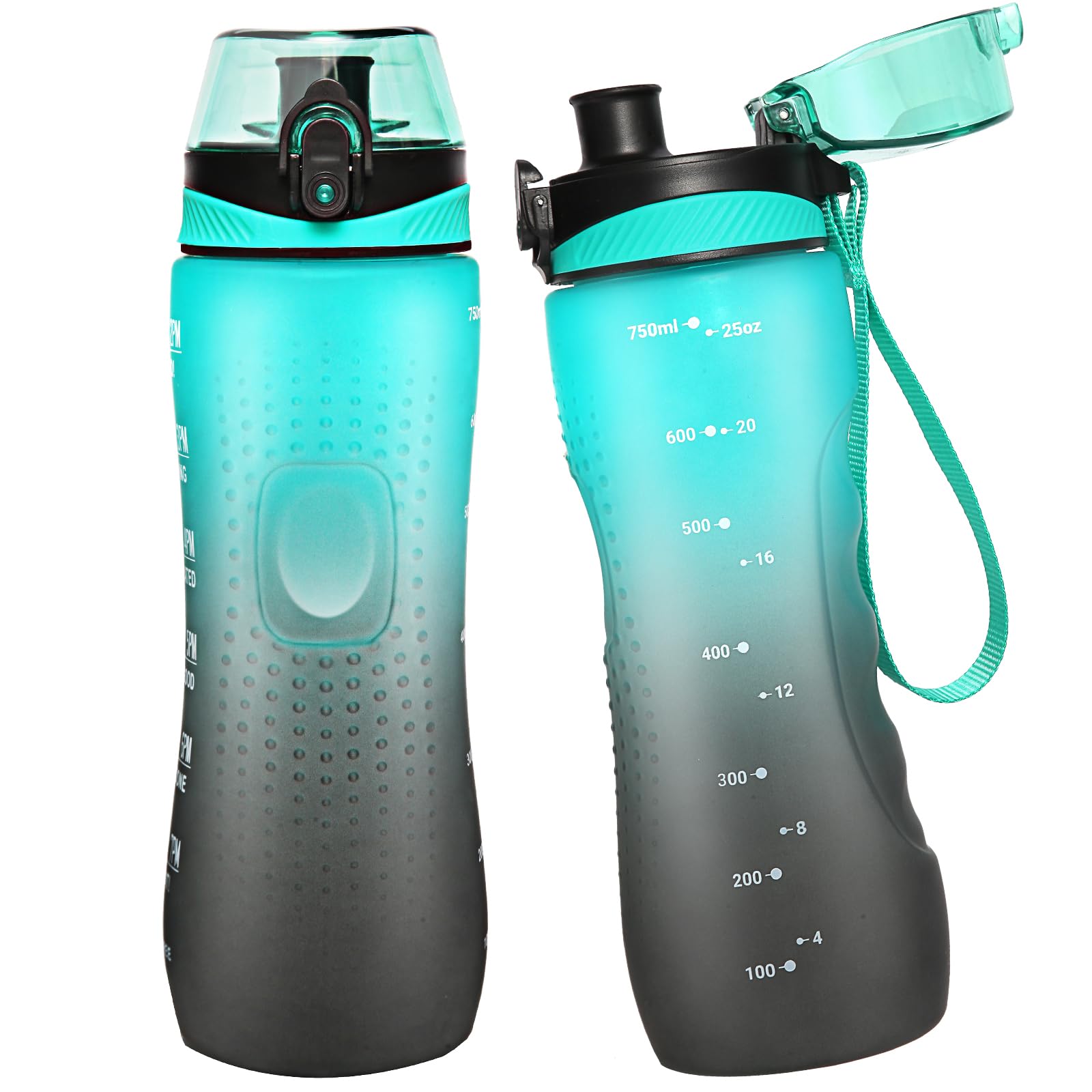 Water Bottle,25 oz Motivational Water Bottle with Time Marker,Sports Water Bottle with Carrying Strap,Leakproof & BPA Free,Reusable,for Teenager, Adult,Outdoors, Cycling, School & Office